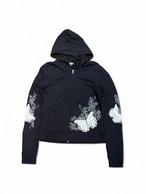 Y2K Mikk Athletica Butterfly Roses Graphic Zip Up Hoodie